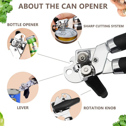 Professional Iron Manual Can Opener Multifunctional Stainless Steel Beer Handle Can Opener Kitchen Gadgets Bottle Openers Jar