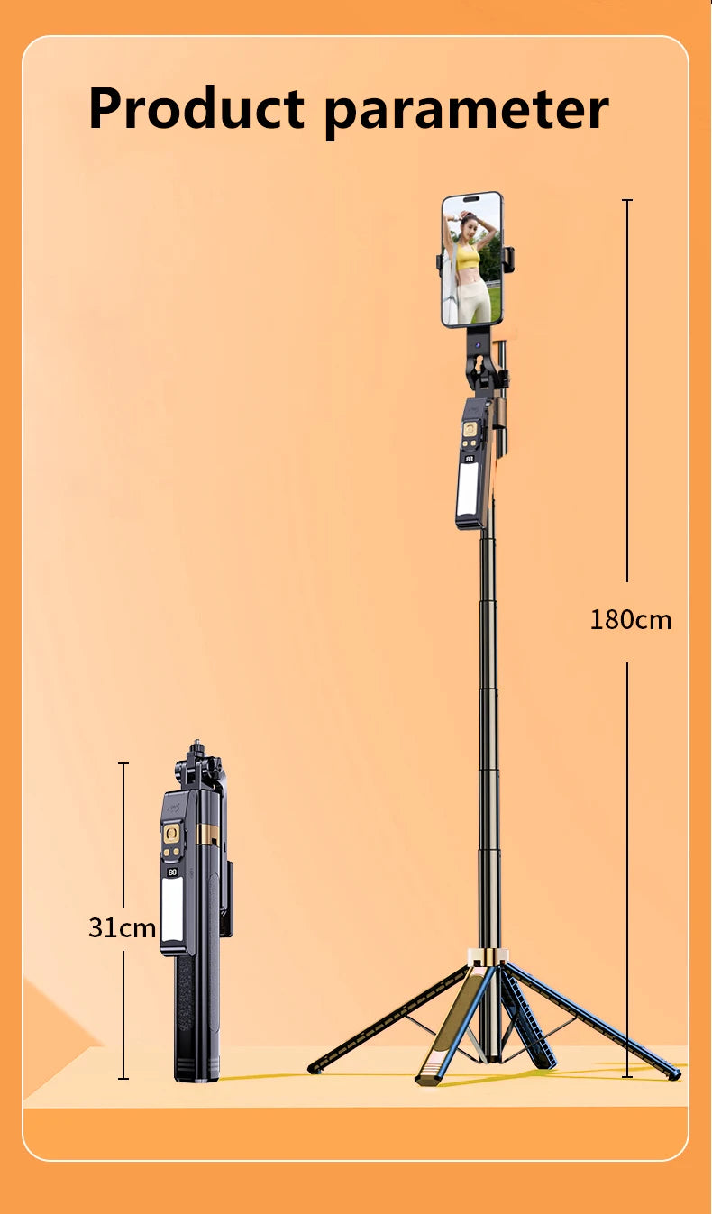 LISCN 1.8m 360 Gimbal Selfie Stick AI Intelligent Auto Face Tracking Tripod Stabilizer Phone Tripod with LED Fill Light
