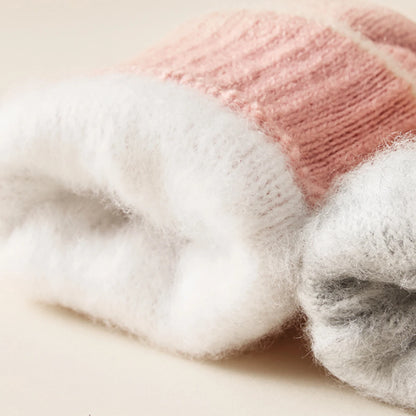 Anti Cold Warm Ski Gloves Kids Thicken Velvet Hanging Neck Mittens 1-4year Boy Girl Plush Hand Covers Children Woolen Knit Glove