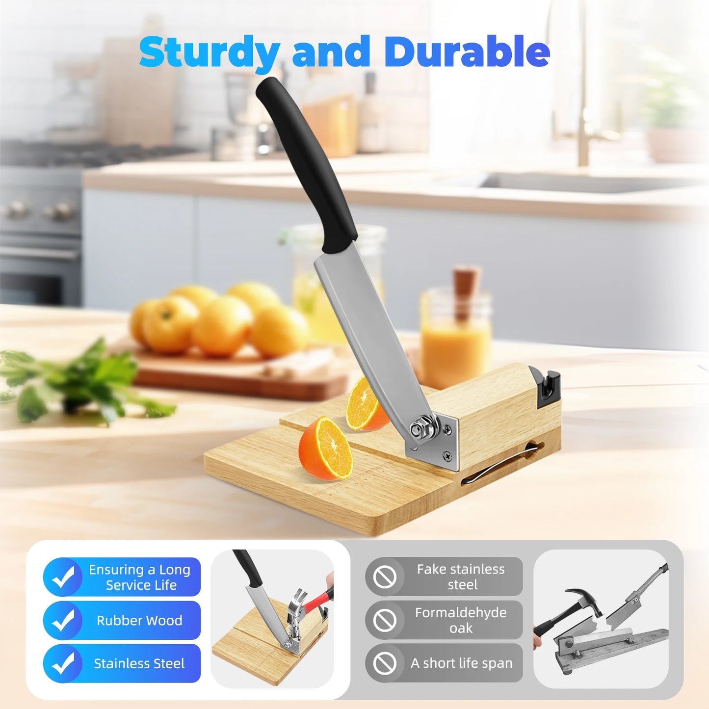 Manual Biltong Cutter & Beef Jerky Slicer Home Cutting Knife w/Oak Cutting Board Seat Guillotine