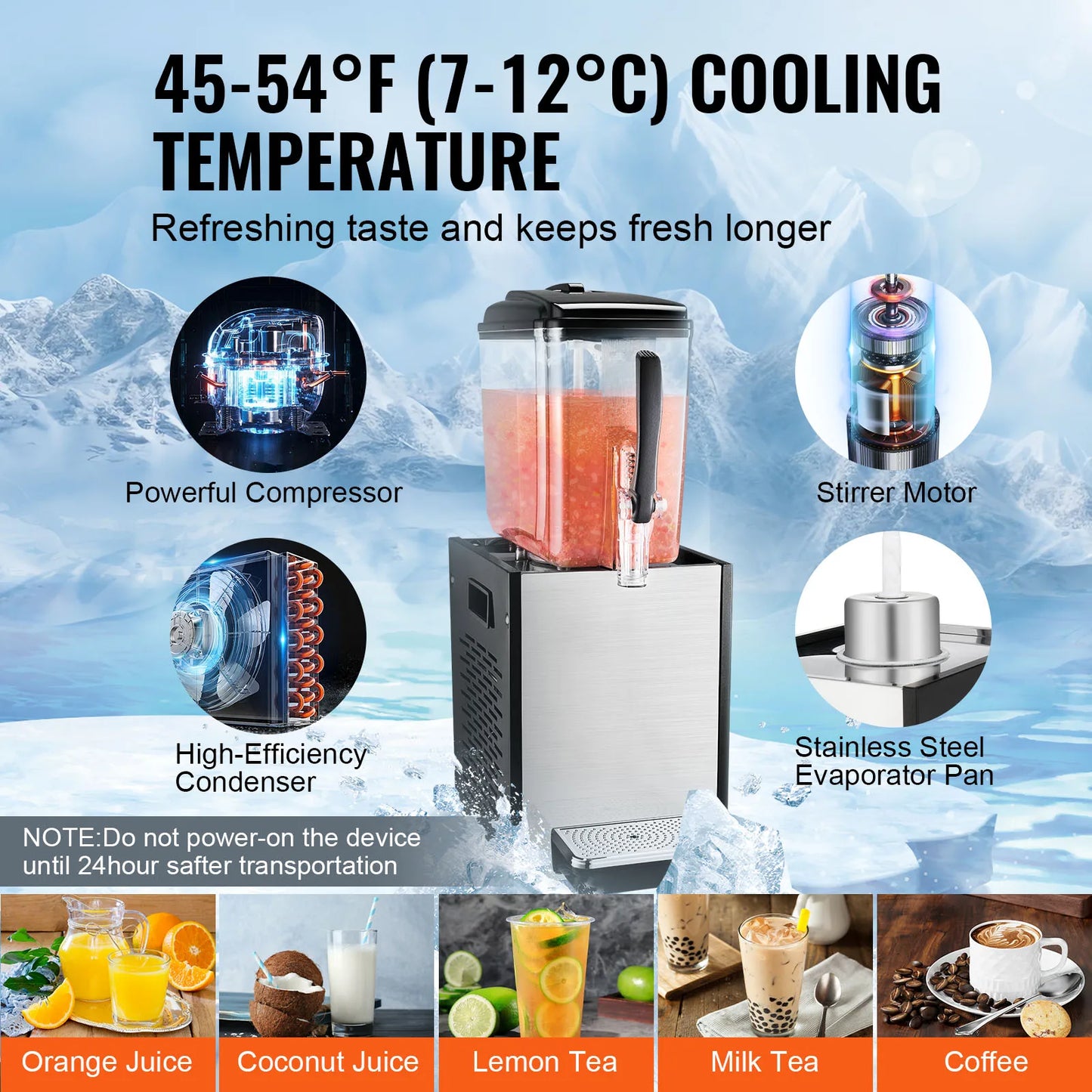 VEVOR 10L 12L 18L Commercial Beverage Dispenser Stainless Steel Ice Juice Tea Drink Machine with Cooling Function for Bar Party