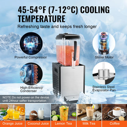 VEVOR 10L 12L 18L Commercial Beverage Dispenser Stainless Steel Ice Juice Tea Drink Machine with Cooling Function for Bar Party
