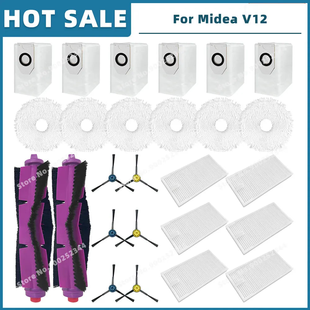 Compatible For 미디어 Midea V12 / Eureka J12 Ultra Spare Parts Accessories Consumables Main Side Brush Filter Mop Cloth Dust Bag