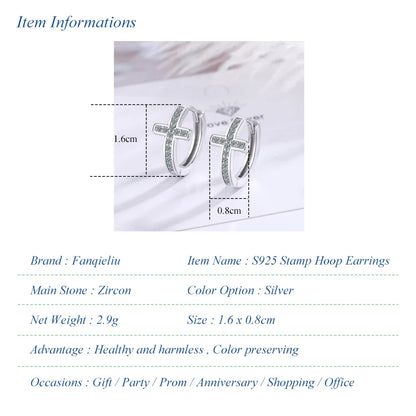 Fanqieliu Stamp 925 Silver Needle CZ Zircon Cross Hoop Earrings For Woman New Jewelry Girl Gift Trendy FQL21473