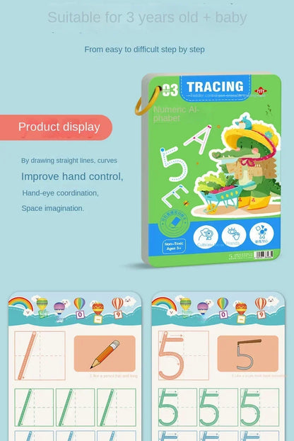 Children Magical Tracing Workbook Montessori Learning Educational Writing Toys Reusable Pen Control Training Copybook for Kids