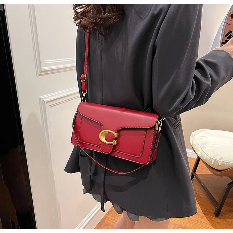 New Women's High-End Pure Color Simple Square Bag Multi-Layer Commuting Single Shoulder Bag Neutral Minimalist Style