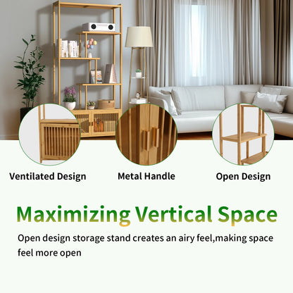 Bamboo Storage Rack Shelving Unit with High and Low Shelves Bookshelf Plant Stand for Home Organization Shelf