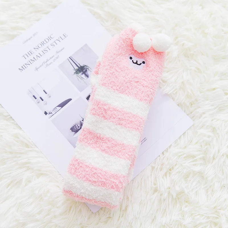 Japanische Mori-Mädchen-Tier-Kniestrümpfe, gestreift, niedlich, Kompression, Herbst/Winter, warm, kuschelig, lange Oberschenkelstrümpfe