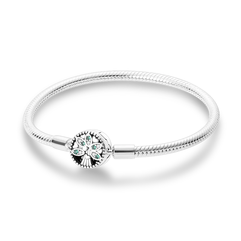 925 Sterling Silver Charm Bracelet - Leaf, Clover, Butterfly & Heart Design | 17-20cm Adjustable