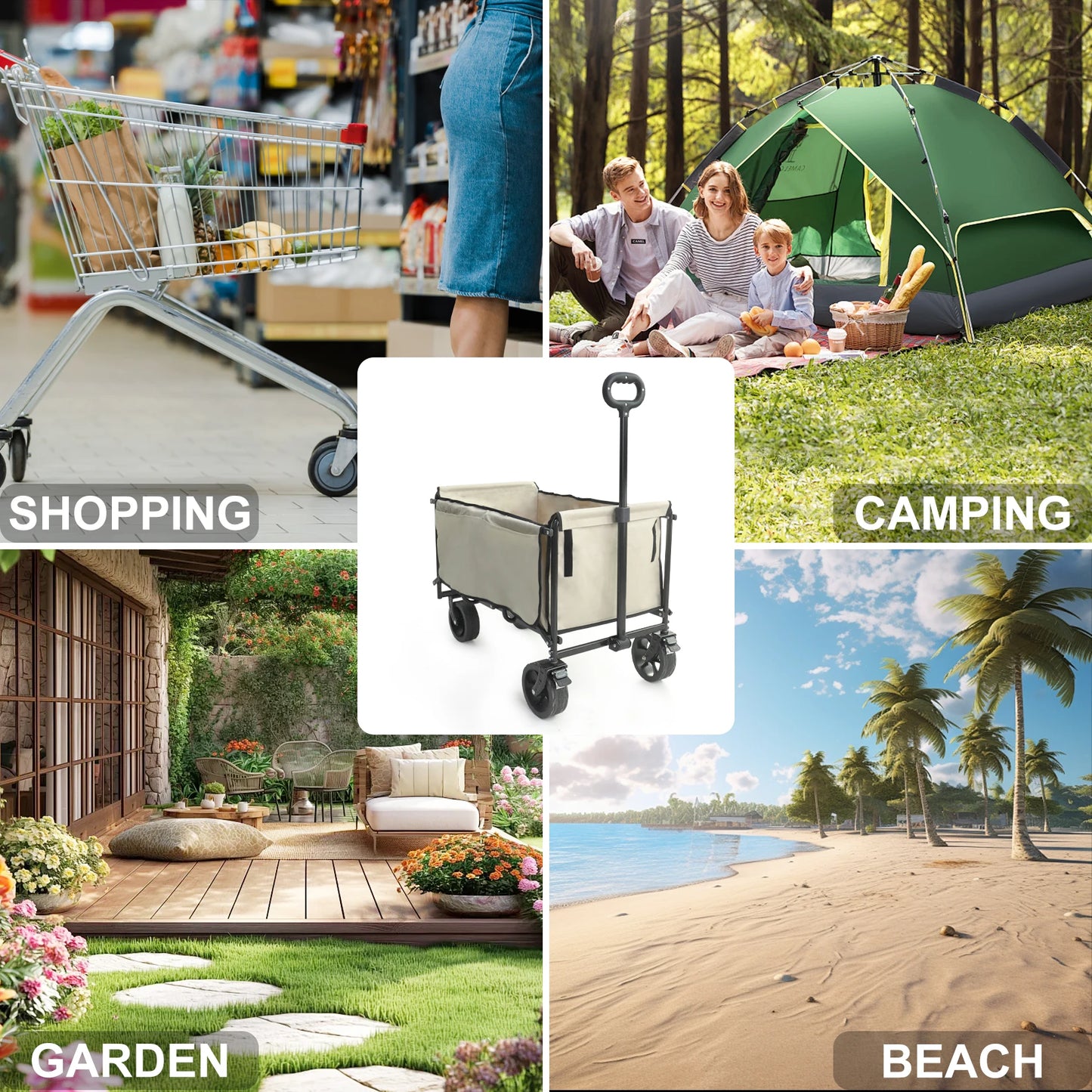 Camping Trolly Cart on Wheels 122L Folding Wagon Portable Beach Cart Collapsible for Outdoor Garden Picnic Shopping Fishing