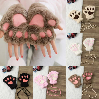 Kids Cat Paw Gloves - Kawaii Half-Finger Mittens for Children