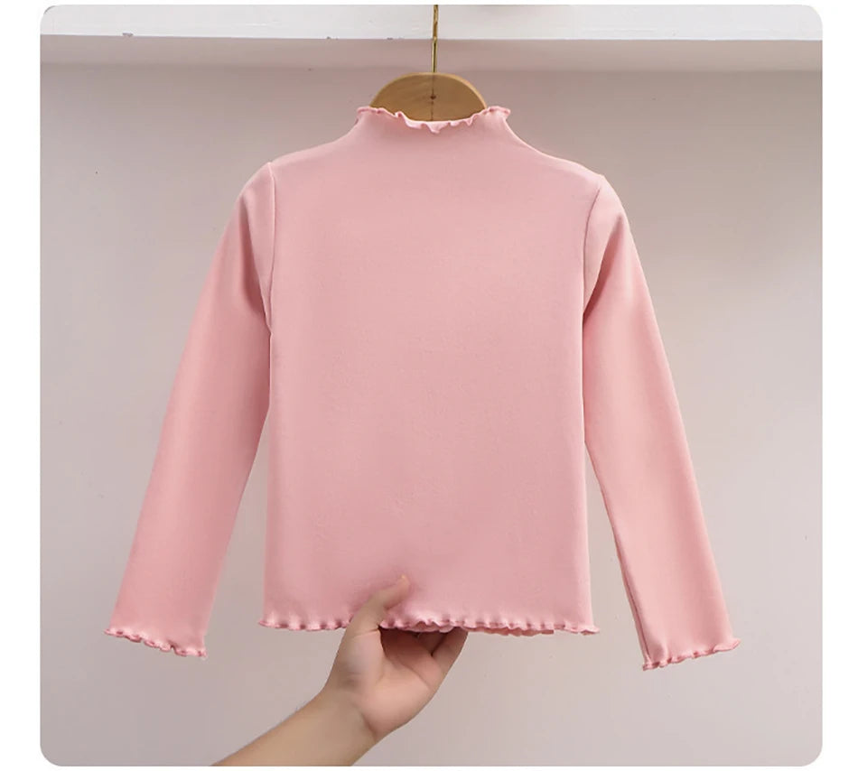 Girls Long Sleeve T-Shirt - Black Ruffle Edge Autumn Winter Base Layer