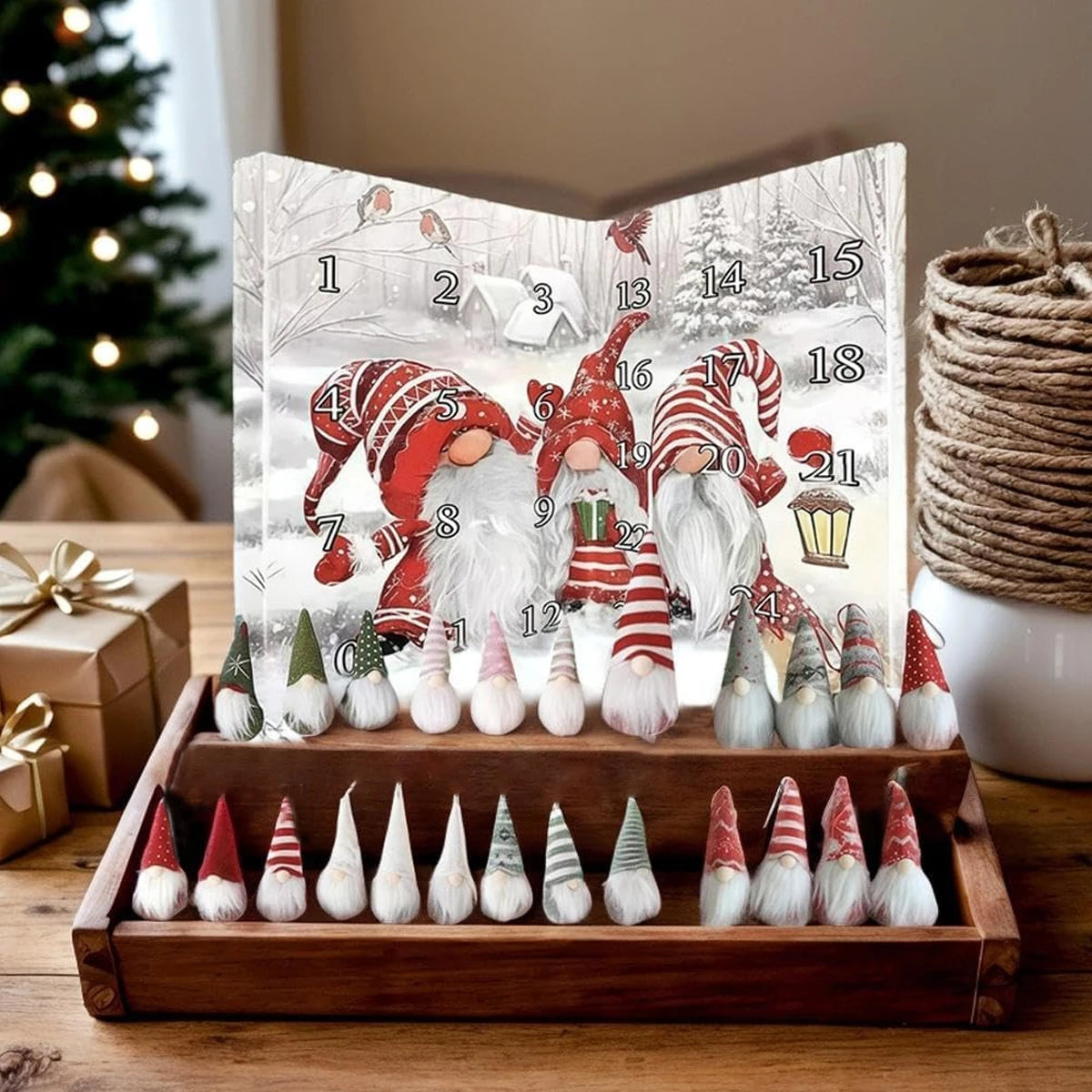 24-day Countdown Calendar Dwarf Dolls Ornaments for Centerpiece Desktop Mantel Christmas Tree 2025 Gnome Advent Calendar