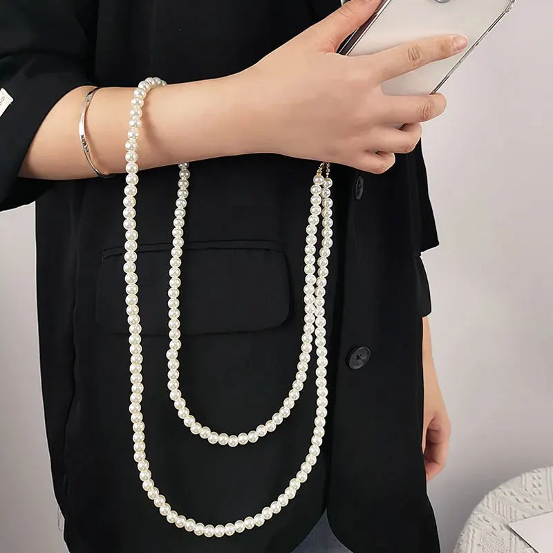 Long Mobile Phone Lanyard Pearl Crossbody Necklace Chain Strap Hand-beaded Universal Buckle Clip for iphone Samsung Phone Case