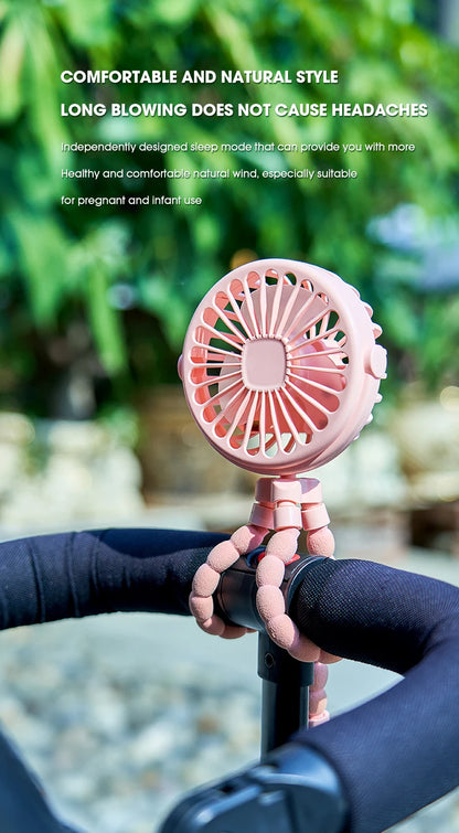 HOMEFISH Portable Baby Stroller Fan Oscillating Clip-on Mini Fan USB Battery Operated with Flexible Tripod for Pram Car Seat
