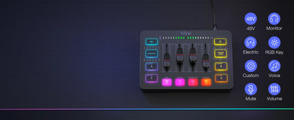FIFINE USB Gaming Mixer With XLR Microphone Interface,48V Phantom Power,RGB, Sound Card for Podcasting Streaming AmpliGame SC3