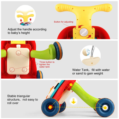 Baby Cartoon Push Walker Toys with Music Drawing Board Multifunction Activity Learning Walk Toddler Walker for 12M+ Infants