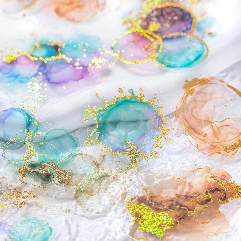 15 Pcs Creative Watercolor smudging hot stamping Stickers hand tent DIY Stick Labels Scrapbooking Material Junk Journal Supplies