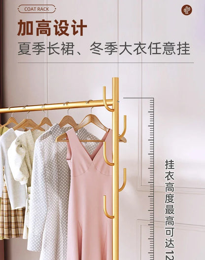 Aesthetic Golden Clothes Rack Metal Balcony Nordic Wheels Clothes Rack Floor Bedroom Burro Ropa Perchero Hallway Furniture