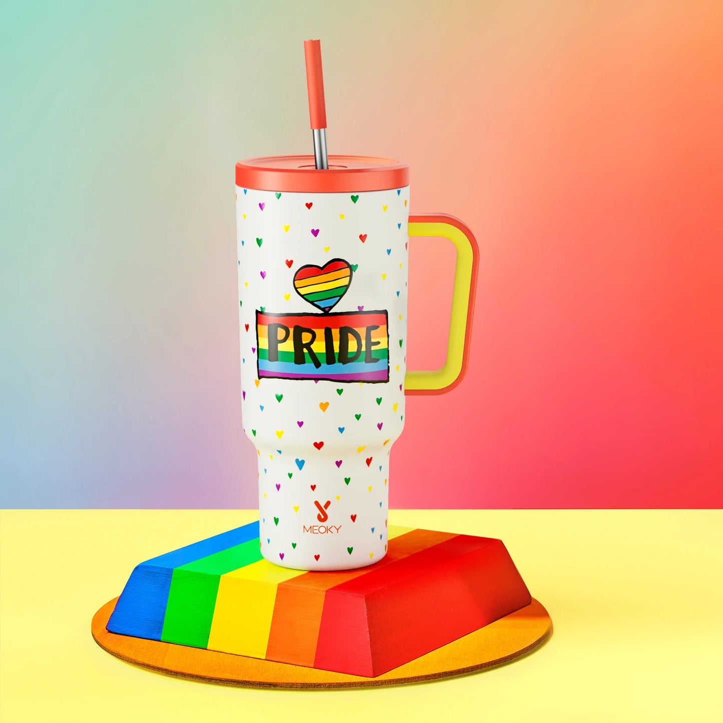 Meoky Cup 40oz Large Tumbler Straw Cup with Lid leak-proof Sainless Steel Vacuum Insulated Car Mug Water Bottle Pride Month