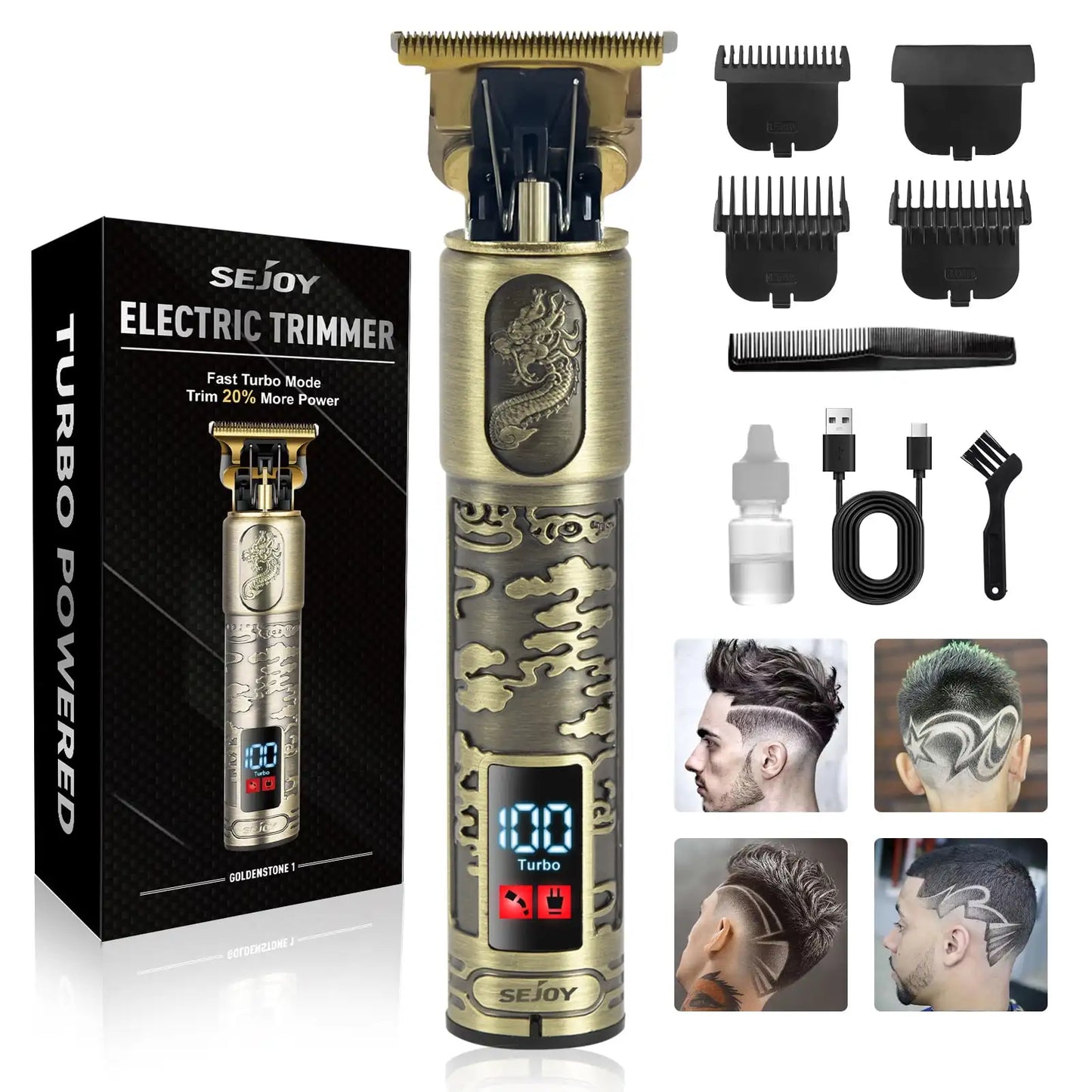 Sejoy Electric Hair Clipper Kit Professional Electric Pusher Carving Electric Shaver Rechargeable Hair Trimmer Machine for Men