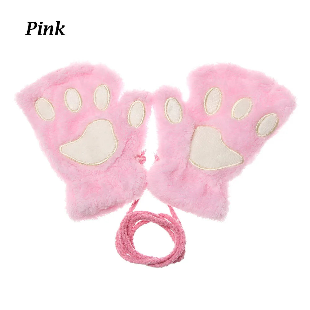 1Pair Winter Fluffy Cat Paw Children Gloves Cute Fingerless Warm Plush Mittens Fashion Warm Lovely Gloves for Girls 9 Colors
