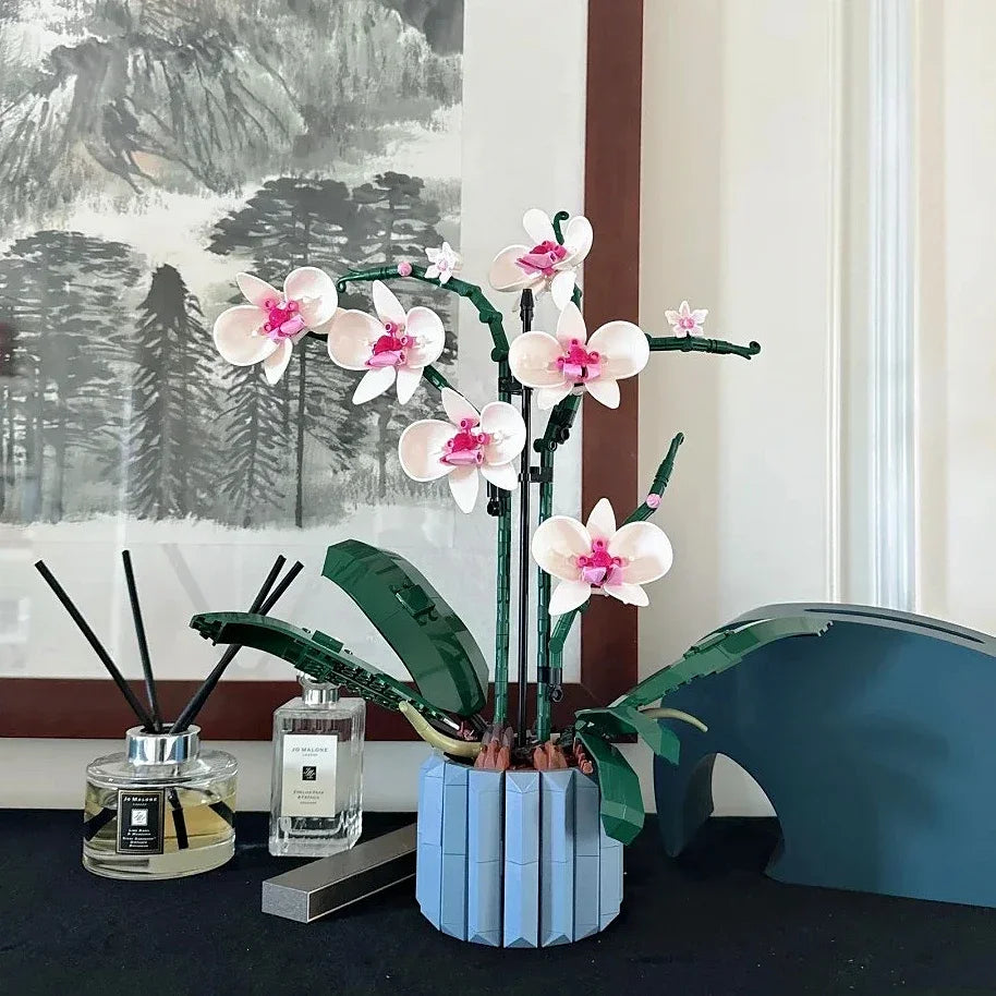 Icons Bouquet Of Artificial Flower Orchid Potted Plants Building Blocks Model Brick Moc Girls Toys DIY Mom Gift For Adults