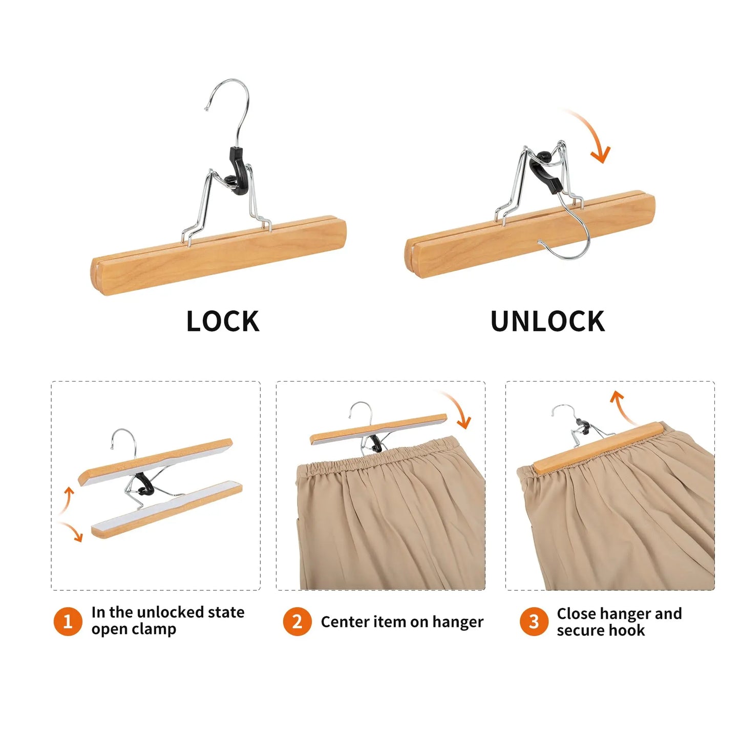 5pcs super strong clamping force solid wood pants rack pants and skirt clips non-slip traceless home storage