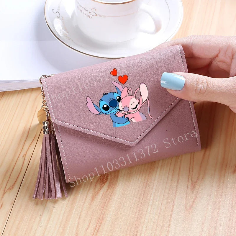 Disney Stitch Women Wallets PU Leather Female Purse Multi-Cards Holder Fashion Cartoon Stich Hasp Gifts Coin Anime Short Wallet