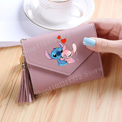 Disney Stitch Women Wallets PU Leather Female Purse Multi-Cards Holder Fashion Cartoon Stich Hasp Gifts Coin Anime Short Wallet
