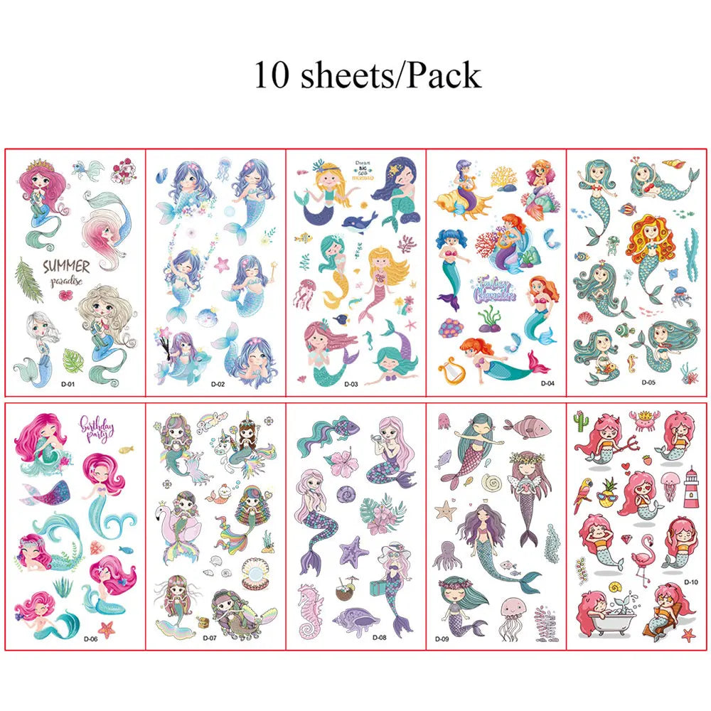 10Pcs Cartoon Temporary Tattoos for Hand Disposable Underwater World Crabs Dolphins Octopus Jellyfish Design Tattoos Sticker