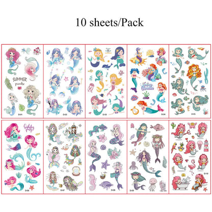 10Pcs Cartoon Temporary Tattoos for Hand Disposable Underwater World Crabs Dolphins Octopus Jellyfish Design Tattoos Sticker