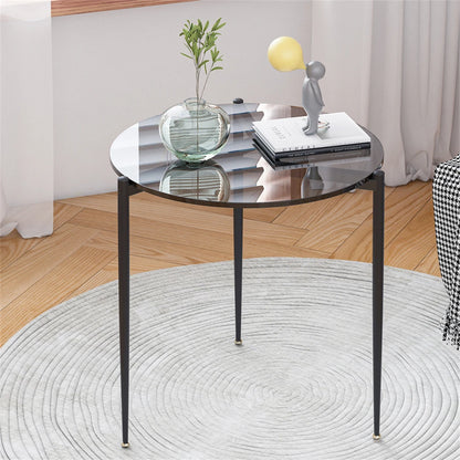 Modern Glass Coffee Table Side End Table Black Metal Legs Living Room Furniture Accent Table