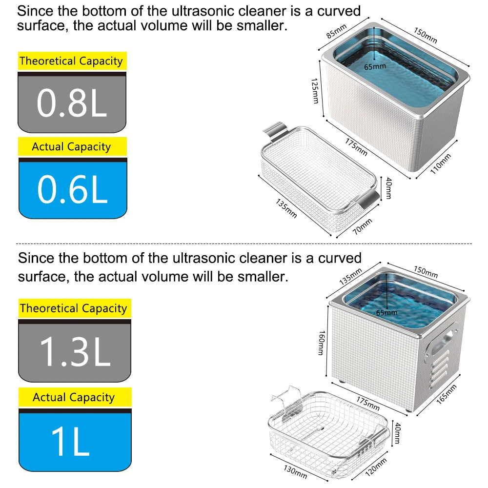 Granbosonic Ultrasonic Cleaner 800ML 1L 40KHz 35W 60W Easy Operation Jewelry Glasses Makeup Washer Bath New Design