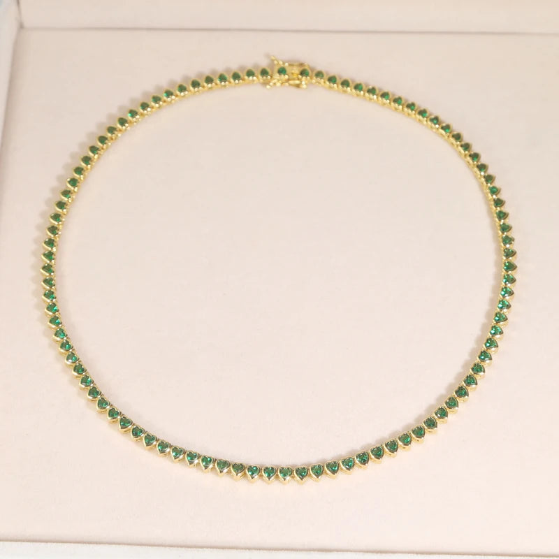 Green White CZ Bezel Heart Shaped Tennis Chain Choker Necklace For Women Geometric Classic Luxury Jewelry