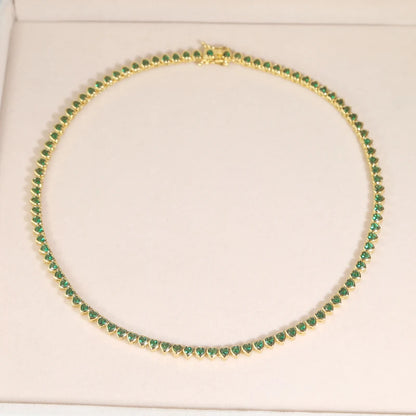 Green White CZ Bezel Heart Shaped Tennis Chain Choker Necklace For Women Geometric Classic Luxury Jewelry