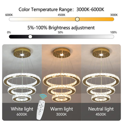 Crystal Pendant Light Living Room Remote Control Gold Chrome Lustre Ceiling Chandeilers Lamp for Bedroom Home Decoration Luminai