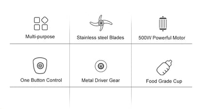 BPA FREE 500W Portable Personal Blender Mixer Food Processor With Chopper Bowl 600ml Juicer Bottle Meat Grinder Baby Food Maker