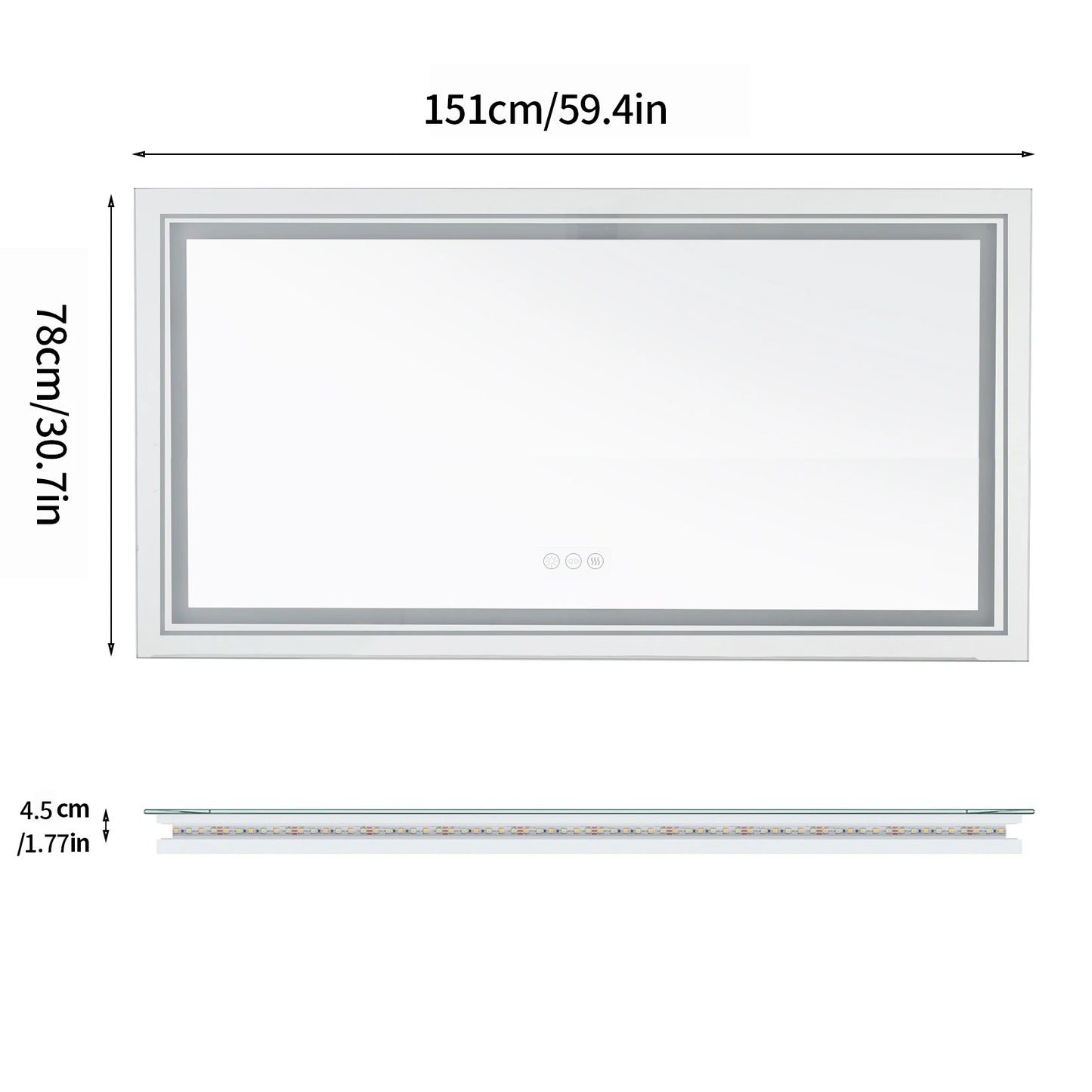 Jumbo-Large Illuminated LED Bathroom Mirror, Front and Backlit Lights, Wall Mounted, Touch Anti-fog Vanity Mirror