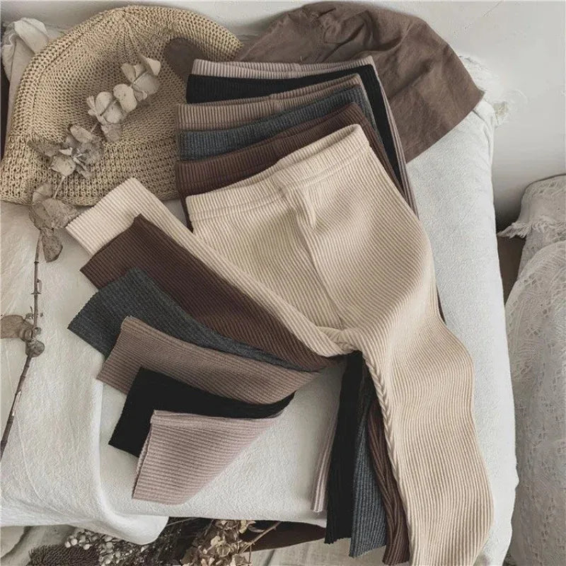 Autumn Baby Girl Leggings Solid Color Ribbed Knit Stretchy Pants 0-6Y Toddler Casual Daily Wear Pantyhose