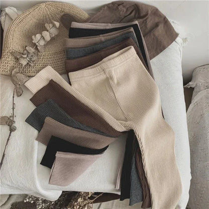 Autumn Baby Girl Leggings Solid Color Ribbed Knit Stretchy Pants 0-6Y Toddler Casual Daily Wear Pantyhose