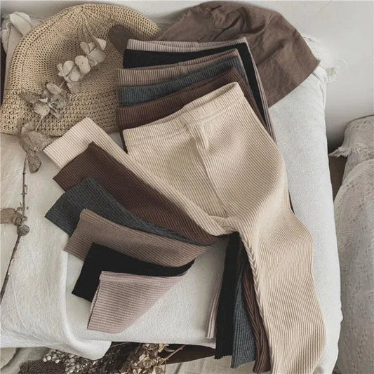 Autumn Baby Girl Leggings Solid Color Ribbed Knit Stretchy Pants 0-6Y Toddler Casual Daily Wear Pantyhose