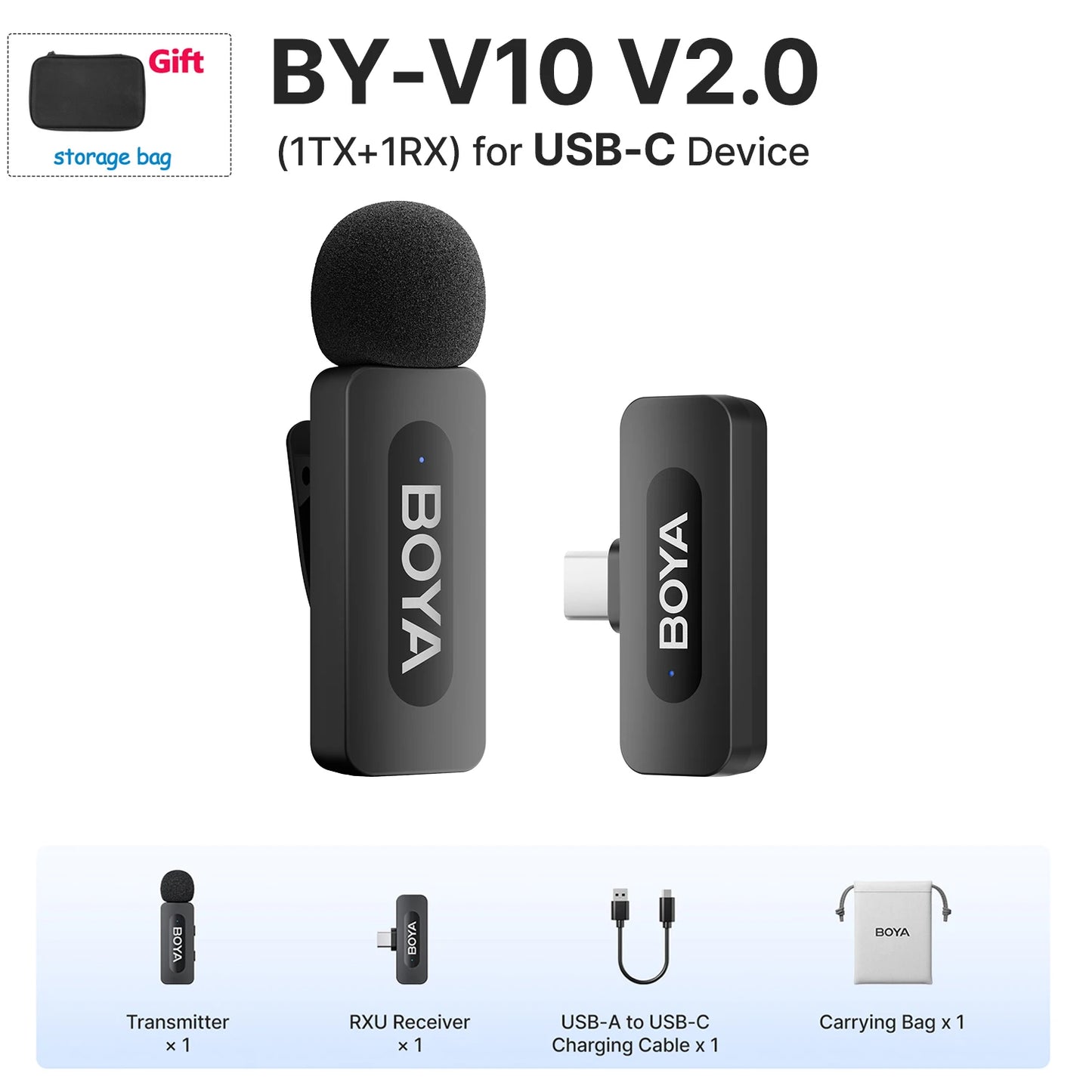BOYA BY-V Professional Wireless Lavalier Mini Microphone for iPhone iPad Android Live Broadcast Gaming Recording Interview Vlog
