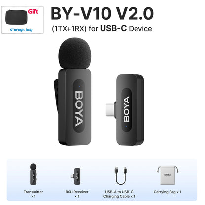 BOYA BY-V Professional Wireless Lavalier Mini Microphone for iPhone iPad Android Live Broadcast Gaming Recording Interview Vlog