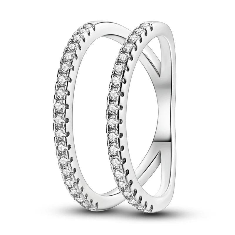 925 Sterling Silver Sparkling Zircon Ring - Classic Stackable Wedding Band for Women