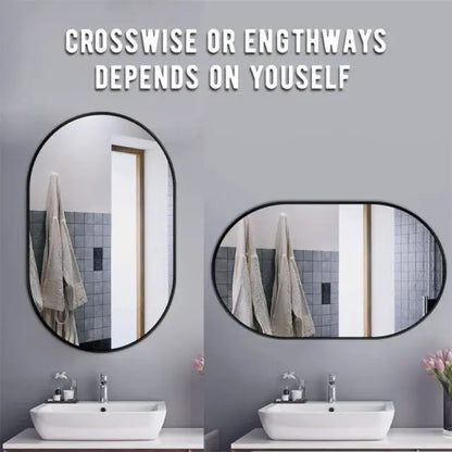 LUVODI Modern Black Metal Framed Dressing Mirror Oval Bathroom Vanity Mirror for Wall