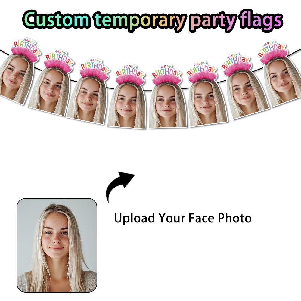 1set 8pcs Custom Birthday Photo Banner Personalized Face Photo Bunting Banner for Adult Birthday Party Favors Birthday Banner