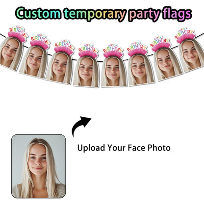 1set 8pcs Custom Birthday Photo Banner Personalized Face Photo Bunting Banner for Adult Birthday Party Favors Birthday Banner