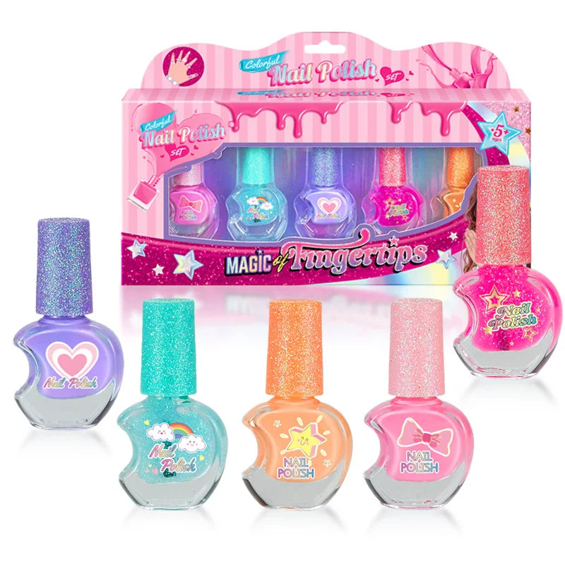Children's Nail Polish Set 5 Color Safe Non-toxic Water-based Peelable  Girls Princess Dress Up Play House DIY Nail Art Toys