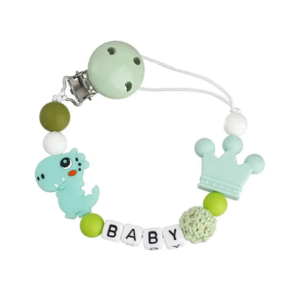 NEW Custom Personalized Name Pacifier Clip Handmade Beech Wooden Chain Silicone Crown Holder Soother Baby Teething Toy Chew Gift